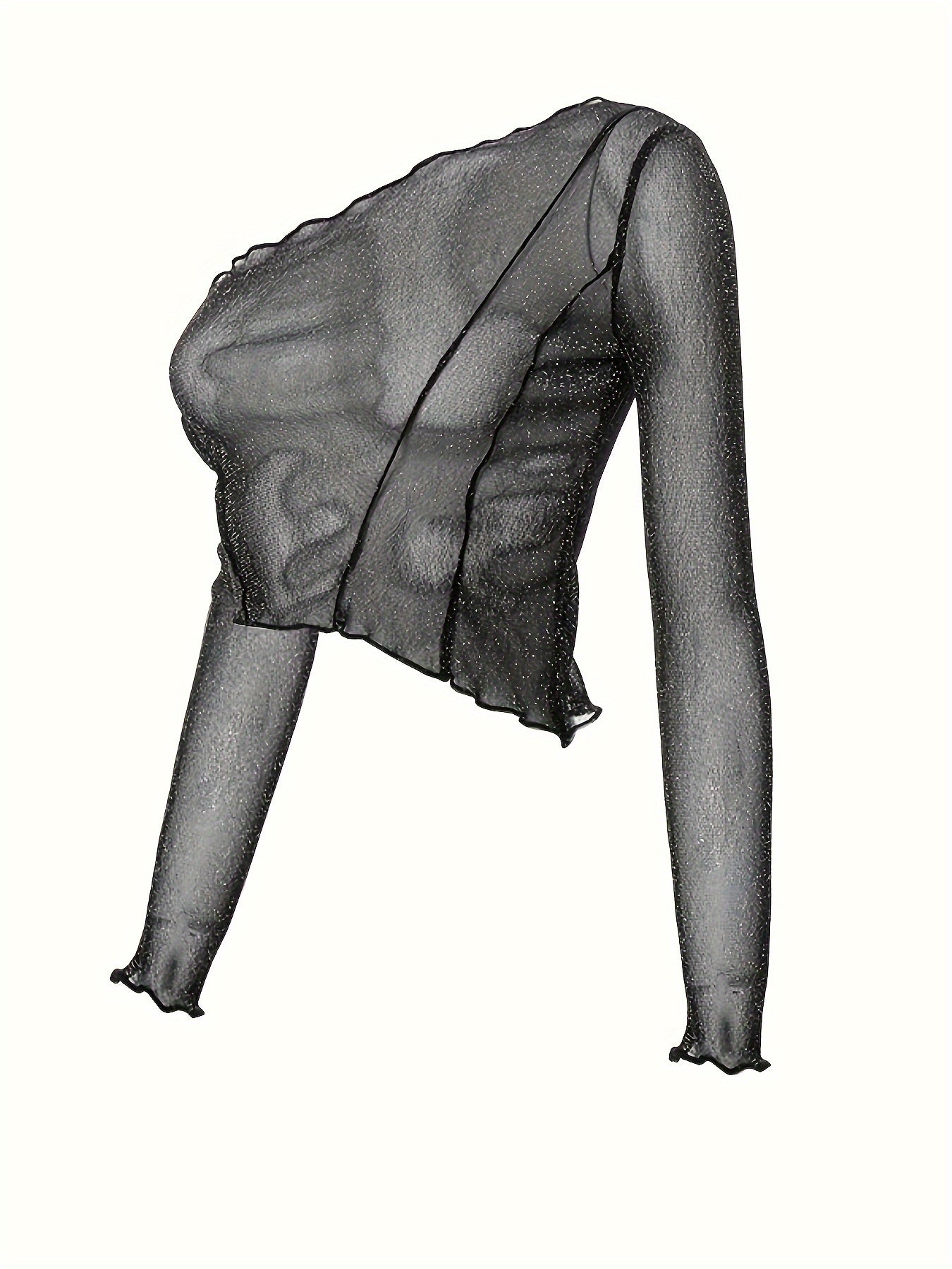Mesmerizing Mesh Crop Top - Long Sleeve, Semi-Sheer, Breathable, Casual Summer & Spring Essential - Womens Fashion Clothing