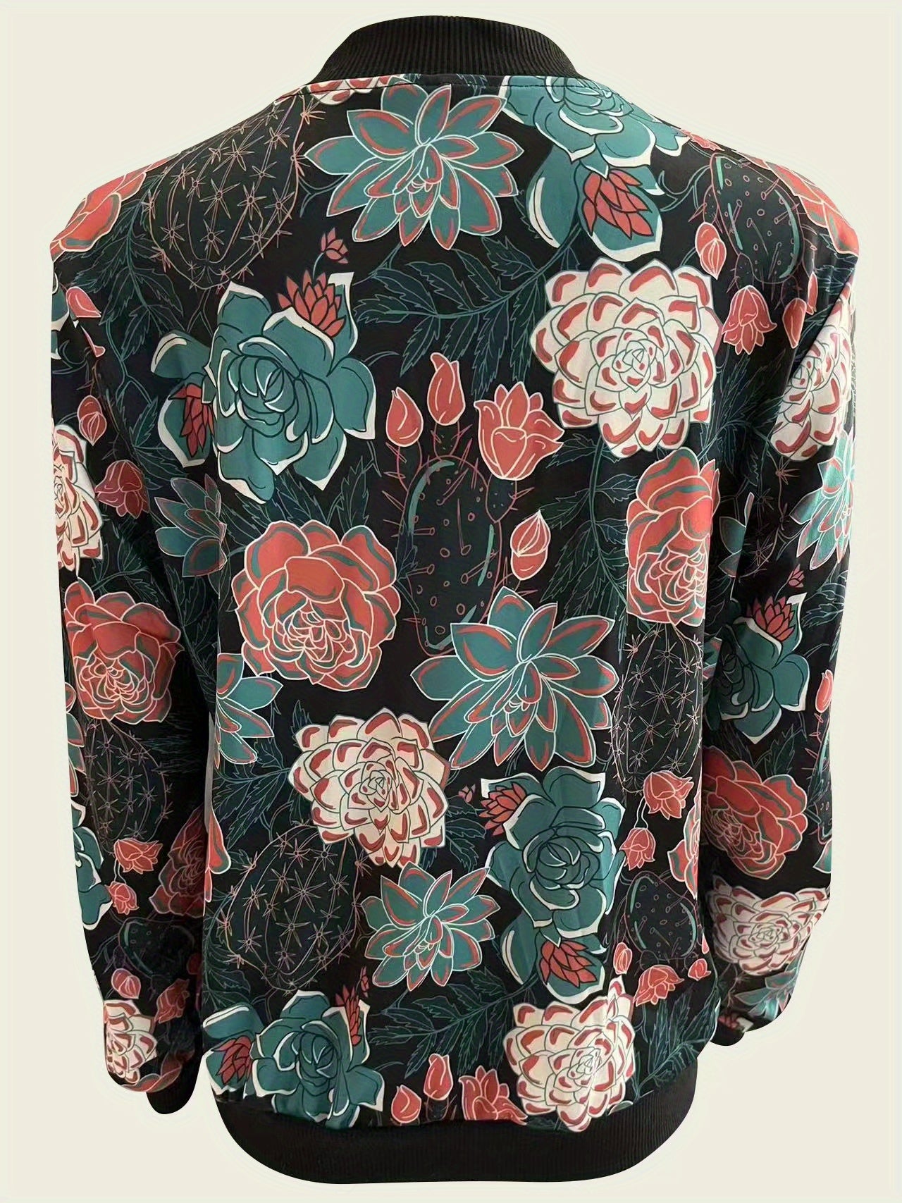 Graphic Print Zipper Jacket, Casual Baseball Neck Long Sleeve Outerwear, Women's Clothing