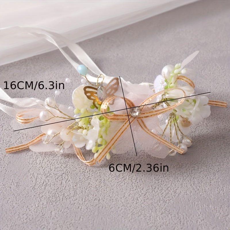 Delicate Butterfly Flower Headband - Handmade Floral Wreath Crown for Flower Girl, Bridal Hair Accessories, Wedding Party Supplies, Soft Fabric, Adjustable One-Size-Fits-All Design
