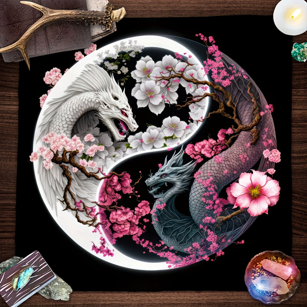 1pc, Chinese Dragon Tarot Card Tablecloth Tapestry Black Moon Starry Sky Dragons Tarot Tablecloth For Spread Tarot Reading Cloth Wall Decoration Home Room Decor