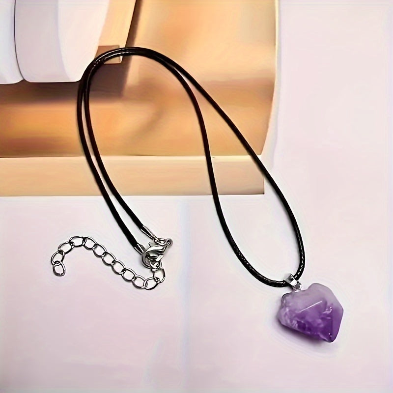 Healing Crystal Amethyst Necklace and Bracelet Set - Natural Gemstone Energy Jewelry for Men and Women - Perfect Gift for Couples - 2pcs/Set
