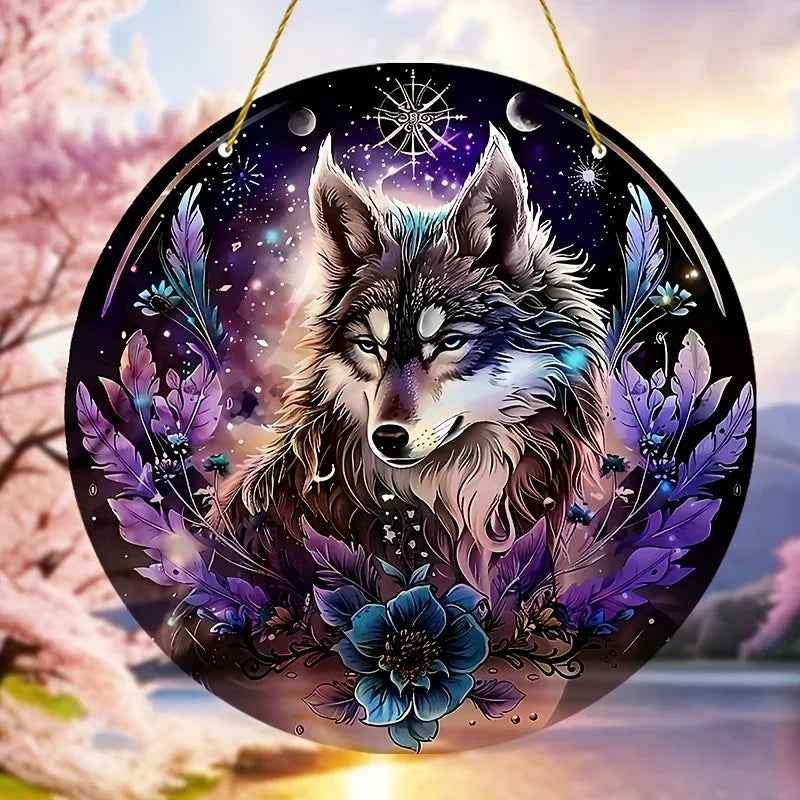 1pc, Mysterious Wolf Window Hanging Sun Catcher(20cm*20cm/8in*8in)Acrylic Plaque Suncatcher, Wolf Gifts, Gift For Mom, Family, Lover, Friends, Holiday Decorations, Fairy Garden Decor, Farmhouse Decor, Outdoor Yard Decor, Part - Pedlar's Attic