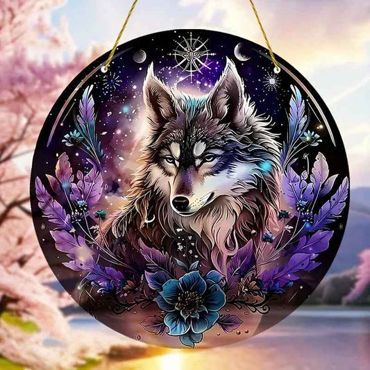 1pc, Mysterious Wolf Window Hanging Sun Catcher(20cm*20cm/8in*8in)Acrylic Plaque Suncatcher, Wolf Gifts, Gift For Mom, Family, Lover, Friends, Holiday Decorations, Fairy Garden Decor, Farmhouse Decor, Outdoor Yard Decor, Part - Pedlar's Attic