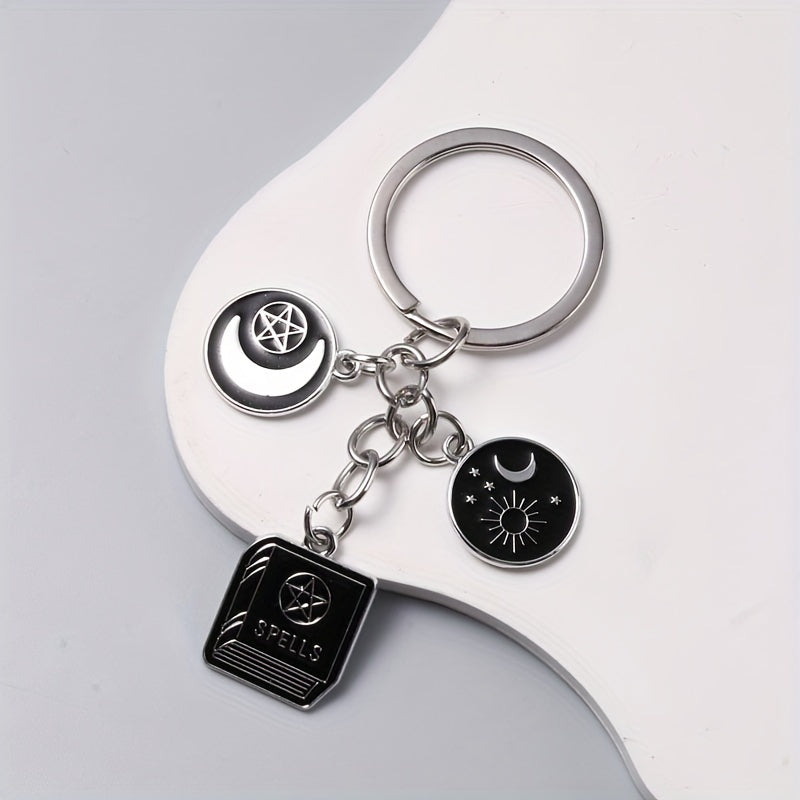 Alloy Keychains With Black Magic Book, Fashionable Accessories Keyring, Versatile Bag & Car Key Accessory, Ideal For Birthday & Anniversary
