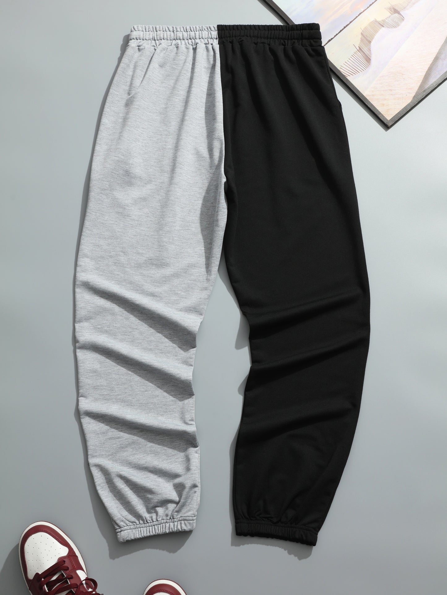 Two Color Splicing, Men's Drawstring Sweatpants, Dragons Print Pocket Breathable Casual Jogger Pants, Mens Clothing