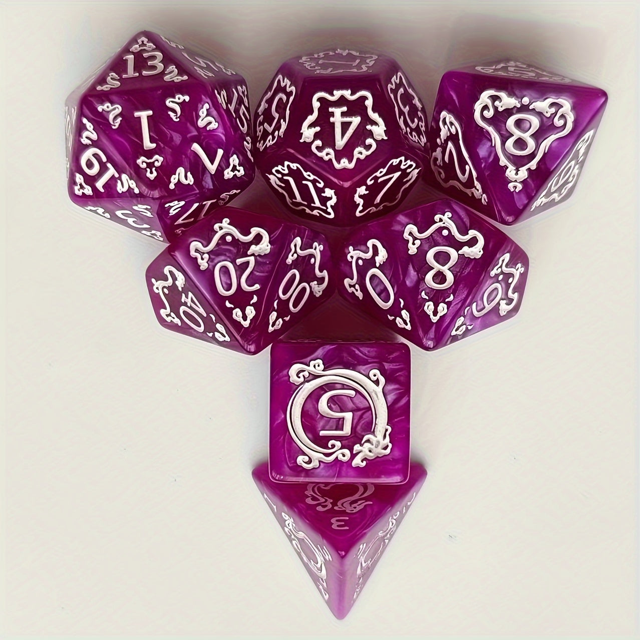 Polyhedral Dragon Pattern Dice Set for DND - Acrylic 7-Piece RPG Dice Set, Hexahedron Shape, Ideal for Role-Playing Luck-Based Games, Suitable for Ages 14+