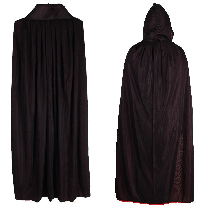Halloween Double Layers Black & Red Cloak, Hooded & Stand Collar Style Available, Vampire Death Cosplay Cloak, LARP Party Supplies, Stage Performance Accessories