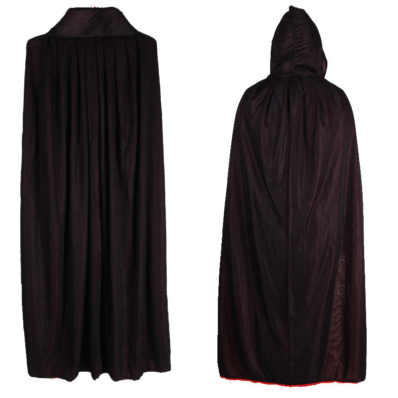 Halloween Double Layers Black & Red Cloak, Hooded & Stand Collar Style Available, Vampire Death Cosplay Cloak, LARP Party Supplies, Stage Performance Accessories