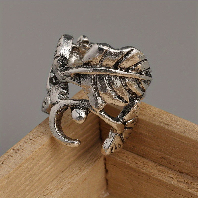 1 Pair Antique Silver Color Ear Cuff, Flower Dragon Claw Clip On Earrings Zinc Alloy Silver Plated Retro Bohemian Style Ear Cuff
