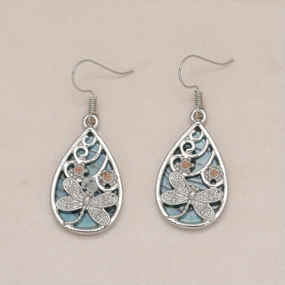 Elegant Dragonfly & Floral Drop Earrings - Alloy with White Golden Plating, Multicolor Fashion Jewelry for Girls, Perfect Gift for Birthdays and Christmas
