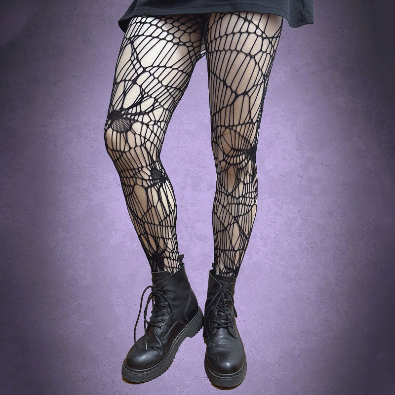 Gothic Spider Web Tights, Halloween Cosplay Hollow Out Fishnet Pantyhose, Women's Stockings & Hosiery