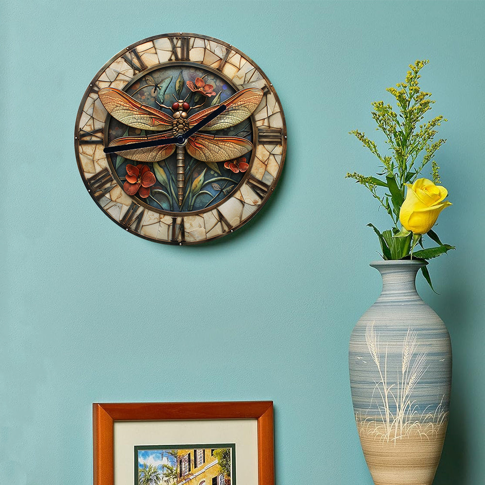 Dragonfly Wall Clock - 1pc 8-Inch Silent, Aluminum DIY Kit with High-Definition 2D Print, Autumn-Themed Bedroom Decor, Thanksgiving Gift Idea