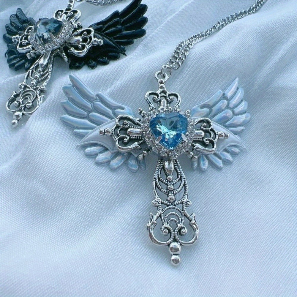 Gothic Subculture y2k Neck Chain Angel Cross Necklace