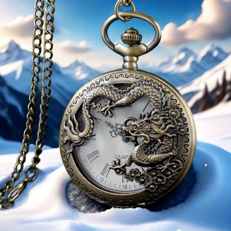 Chinese Characteristic Dragon Shaped Pocket Watch High Quality Necklace Timing Pendant Jewelry Gift Clock Christmas Birthday Present