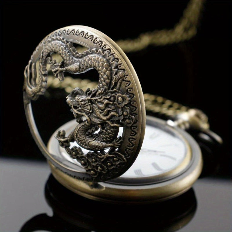 Chinese Characteristic Dragon Shaped Pocket Watch High Quality Necklace Timing Pendant Jewelry Gift Clock Christmas Birthday Present