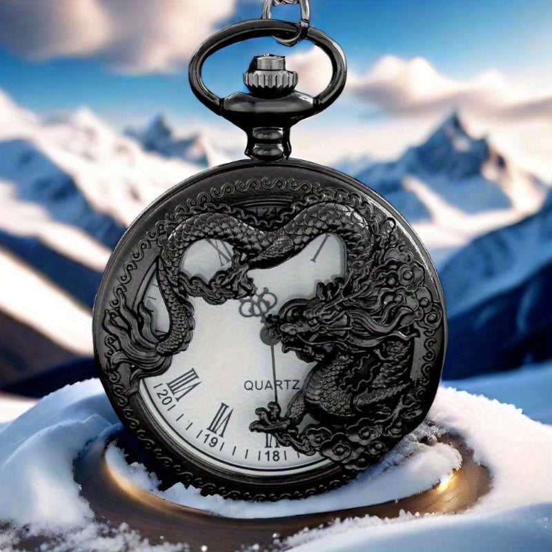Chinese Characteristic Dragon Shaped Pocket Watch High Quality Necklace Timing Pendant Jewelry Gift Clock Christmas Birthday Present