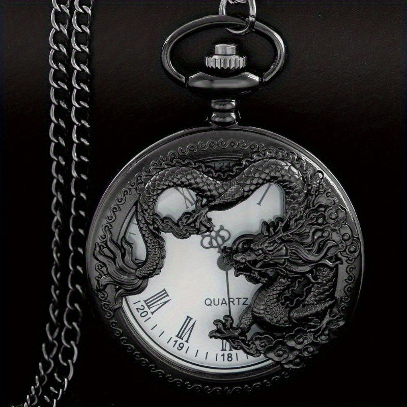Chinese Characteristic Dragon Shaped Pocket Watch High Quality Necklace Timing Pendant Jewelry Gift Clock Christmas Birthday Present