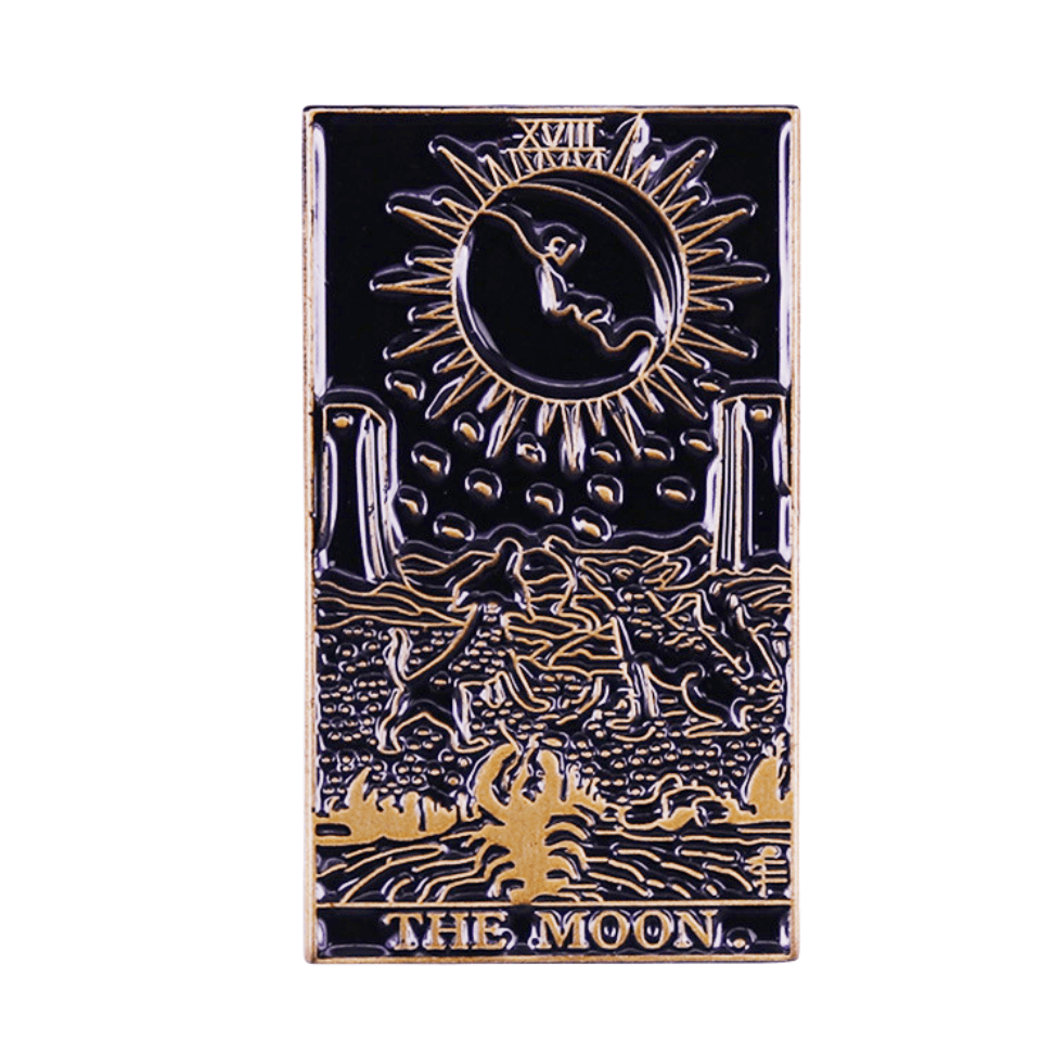 1pc Gothic "The Moon" Tarot Card Enamel Pin, Vintage Sun Design, Personalized Metal Badge, Dark Series Novelty Brooch for Men, Clothing, Hats, Bags Accessories, Alloy Material