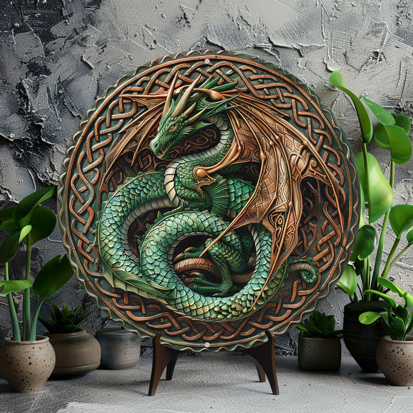 Dragon Wreath Wall Art Plaque - 8-inch Classic Style 2D Aluminum Metal Flat Sign, Multipurpose Wall Hanging Decor for Home, Living Room, Office, Kitchen, Ideal for Halloween & Christmas, Without Electricity Needed