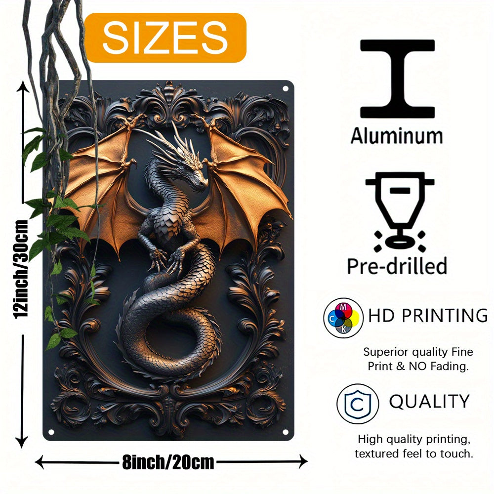 Art Deco Dragon Wall Hanging Sign - 8x12 Inch Aluminum Decorative Plaque, No Text, Multipurpose, Pre-Drilled for Easy Mounting, HD Printing, Bend-Resistant, Unique Creative Gift