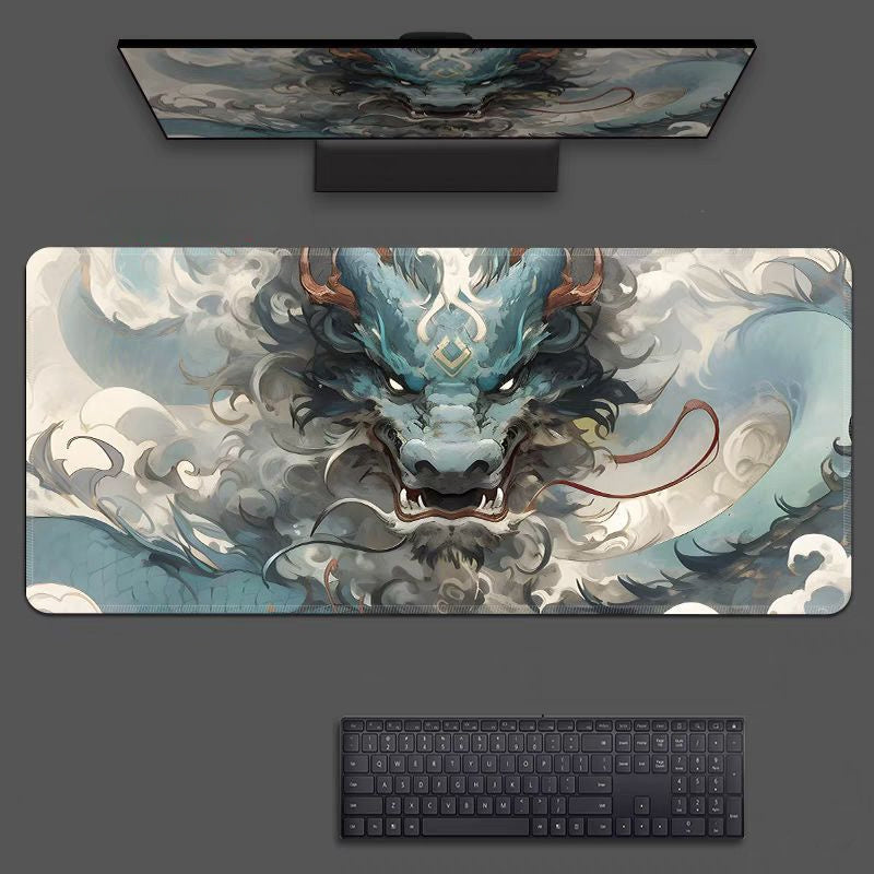 Dual Dragon Design Gaming Mouse Pad with Wrist Support, Oversized, Non-Slip Base, Desk Mat for Office and Home Use, Ergonomic Wrist Support|Animestyle Pad|Silicone Mouse Pad