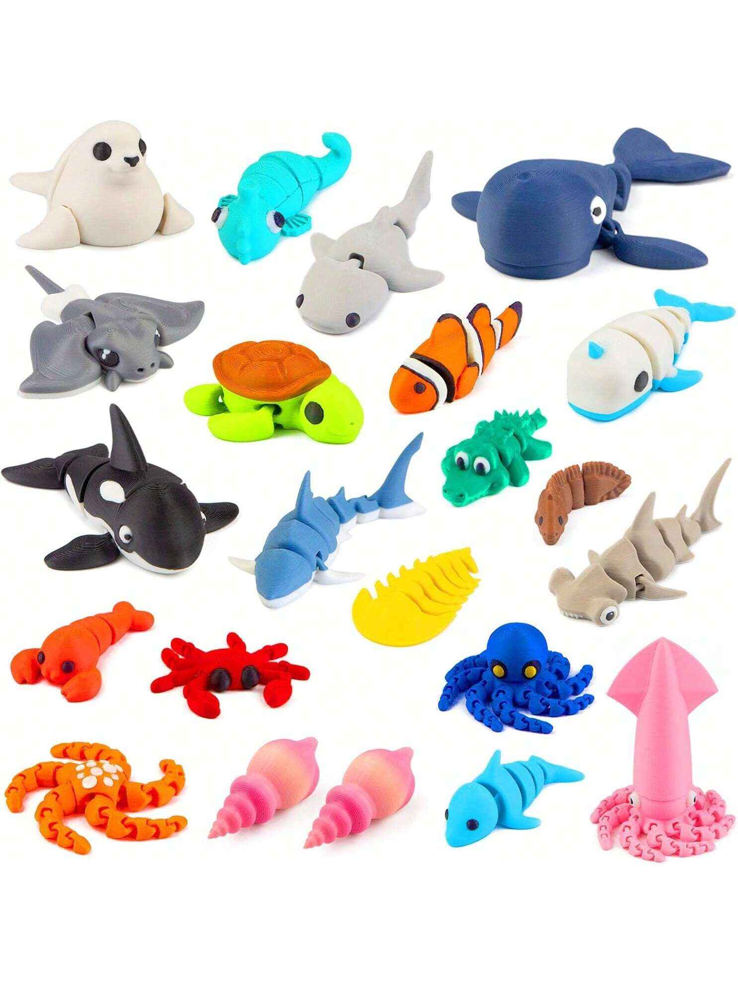 22PCS Ocean Animal Set, 3D Printed Mini Sea Animals Articulating Flexible Fidget Toys, Cute Animal Figurines Toys Birthday Office Desktop Home Decoration,This Is The Best Gift To Give Them On Christmas, Halloween Or A Child's Birthday. - Pedlar's Attic