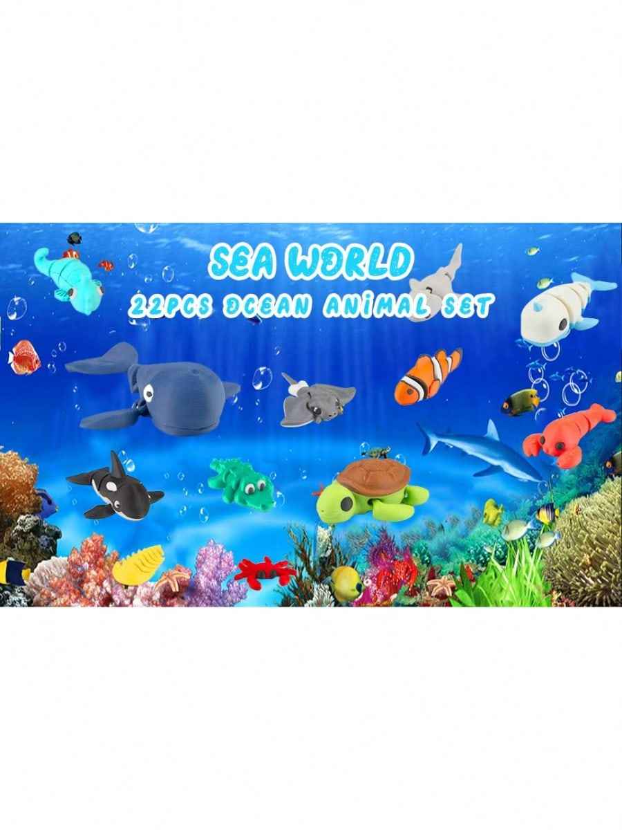22PCS Ocean Animal Set, 3D Printed Mini Sea Animals Articulating Flexible Fidget Toys, Cute Animal Figurines Toys Birthday Office Desktop Home Decoration,This Is The Best Gift To Give Them On Christmas, Halloween Or A Child's Birthday. - Pedlar's Attic