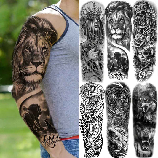20 Sheets Temporary Tattoos Sleeve, Maori Full Arm for Men Adults Legs, Including 8 Sheets Vintage Tribal Black Fake Sleeve for Women, and 12 Sheets Halloween Half Arm Tattoos Lion Wolf Tiger Skull Skeleton - Pedlar's Attic