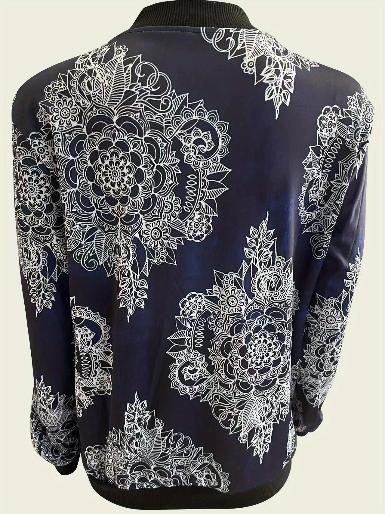 Graphic Print Zipper Jacket, Casual Baseball Neck Long Sleeve Outerwear, Women's Clothing