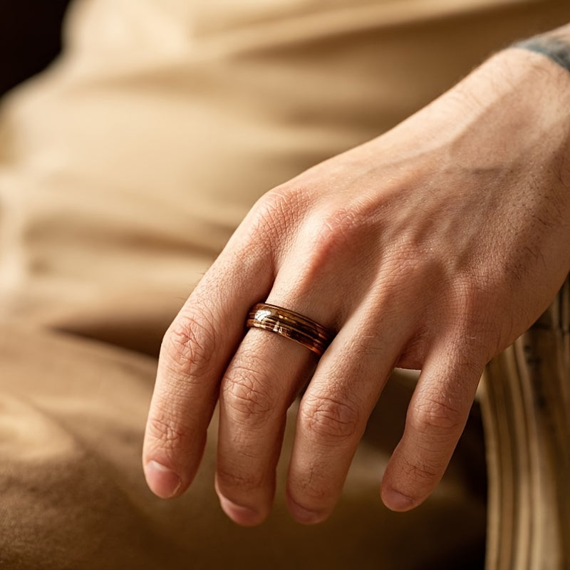 1pc Men's Fashion Guitar String & Whiskey Barrel Shaped Mens Wedding Rose Golden Band, Engagement Anniversary Gift, Titanium Steel Promise Ring For Husband Gift
