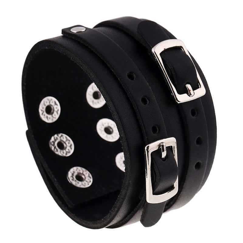 European and American Export Jewelry Punk Bracelet Jewelry Wholesale Wide Leather Genuine Leather Bracelet Men's Cowhide Bracelet
