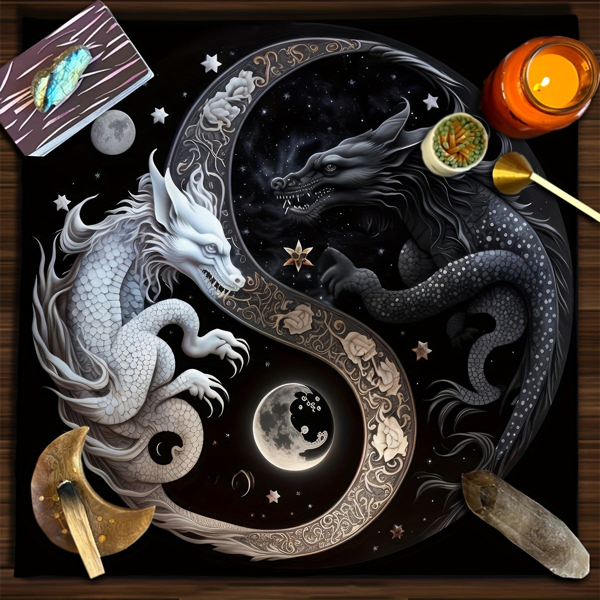 1pc, Chinese Dragon Tarot Card Tablecloth Tapestry Black Moon Starry Sky Dragons Tarot Tablecloth For Spread Tarot Reading Cloth Wall Decoration Home Room Decor