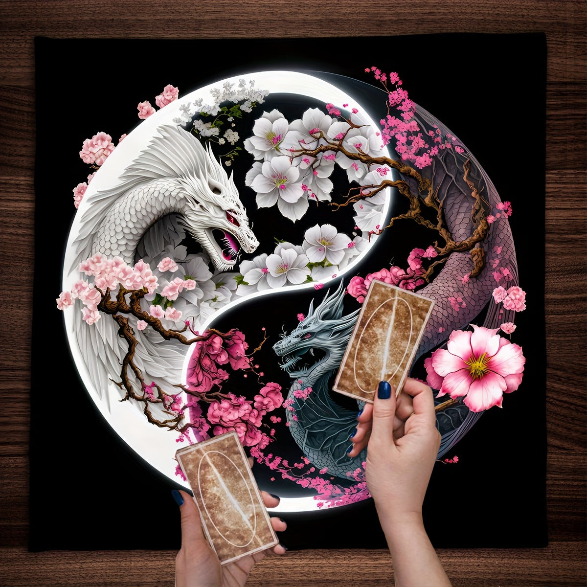 1pc, Chinese Dragon Tarot Card Tablecloth Tapestry Black Moon Starry Sky Dragons Tarot Tablecloth For Spread Tarot Reading Cloth Wall Decoration Home Room Decor