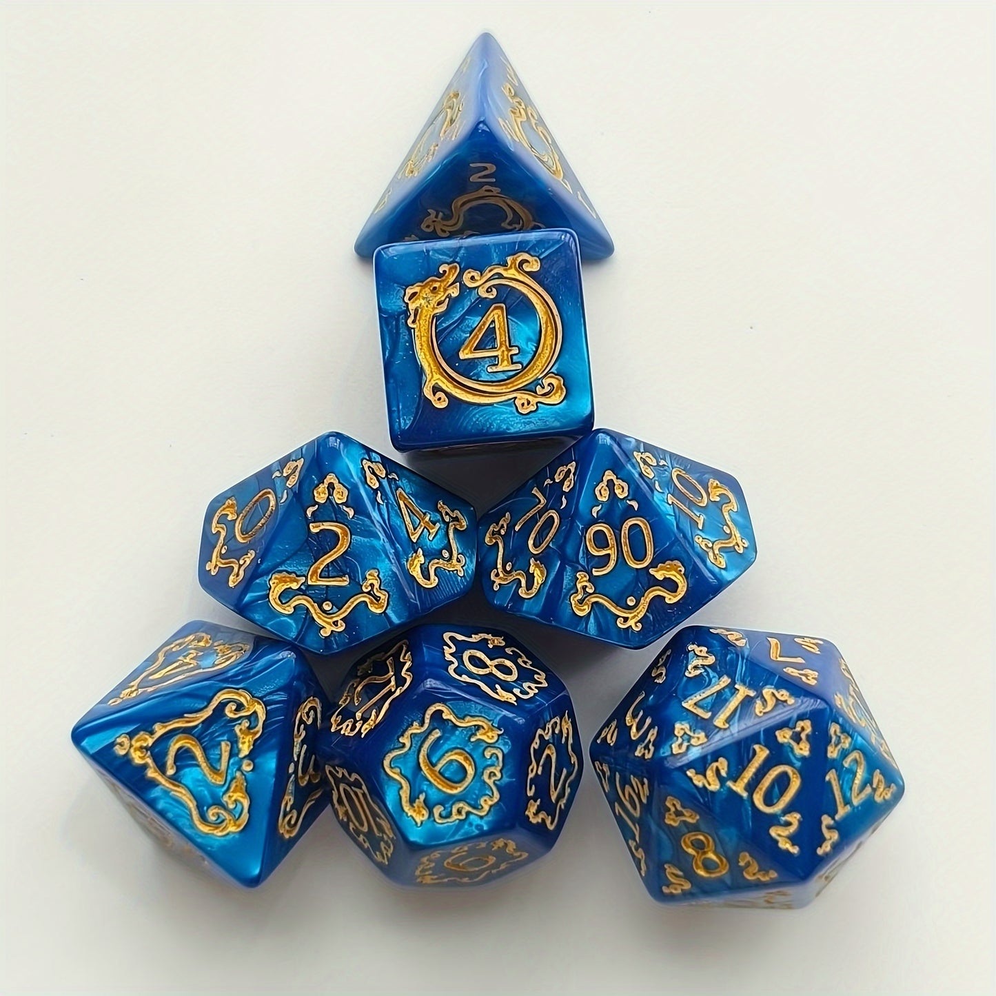 Polyhedral Dragon Pattern Dice Set for DND - Acrylic 7-Piece RPG Dice Set, Hexahedron Shape, Ideal for Role-Playing Luck-Based Games, Suitable for Ages 14+