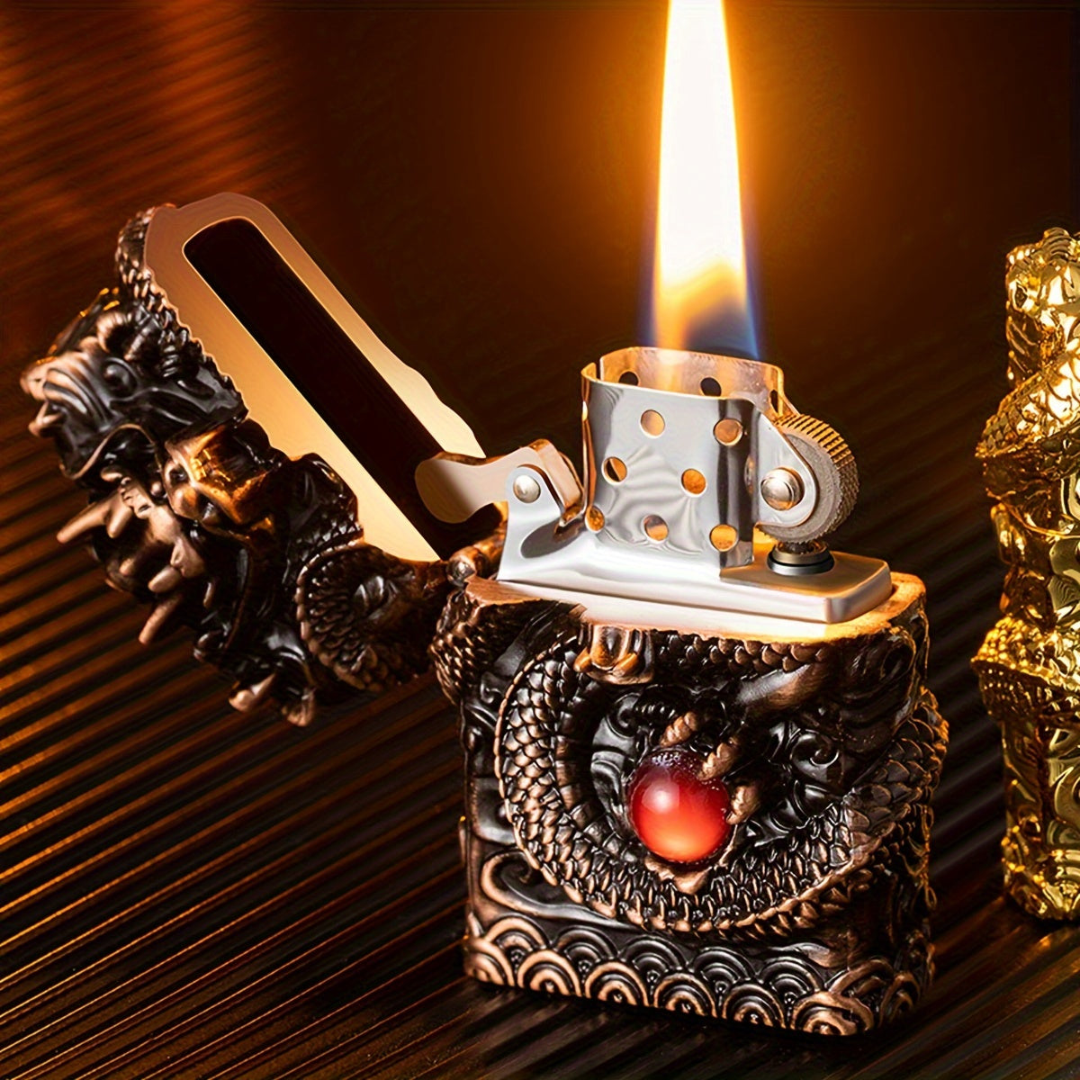 Dragon Antique Lighter - Windproof, Reusable, Kerosene Grinding Wheel, Decorative, Collectible, Gift, Present, No Kerosene Included