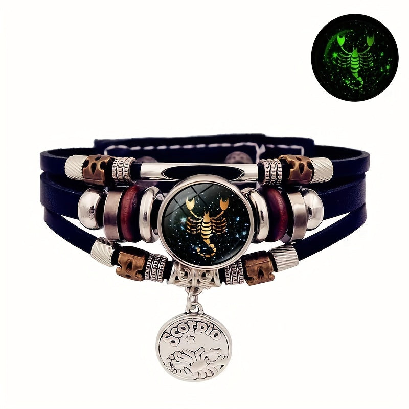 1pc 12 Zodiac Luminous Leather Bracelet Men Women Handmade Multilayer Beaded Bracelet Creative Hand Jewelry Bracelet Party Birthday Favors