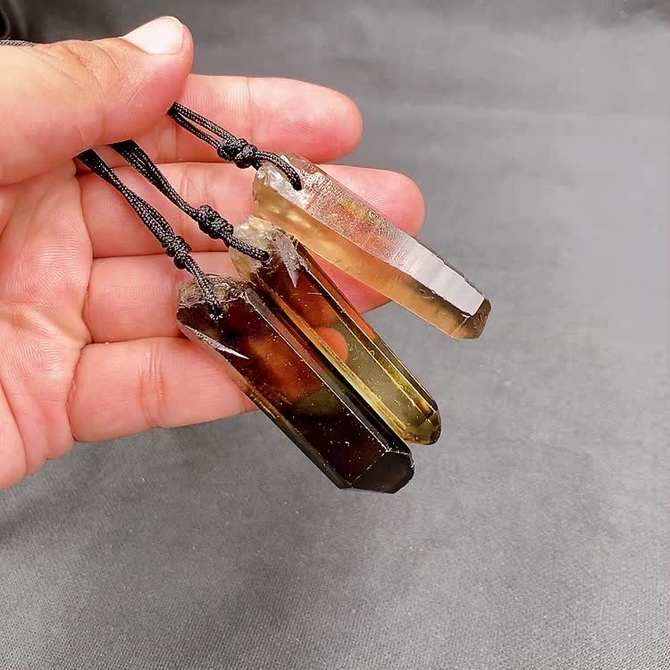 Natural Smoky Quartz Necklace, Crystal Pendant Gem Stone Quartz Pendulum Reiki Chakra Jewelry