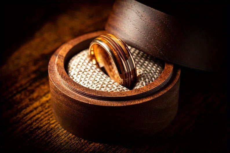 1pc Men's Fashion Guitar String & Whiskey Barrel Shaped Mens Wedding Rose Golden Band, Engagement Anniversary Gift, Titanium Steel Promise Ring For Husband Gift
