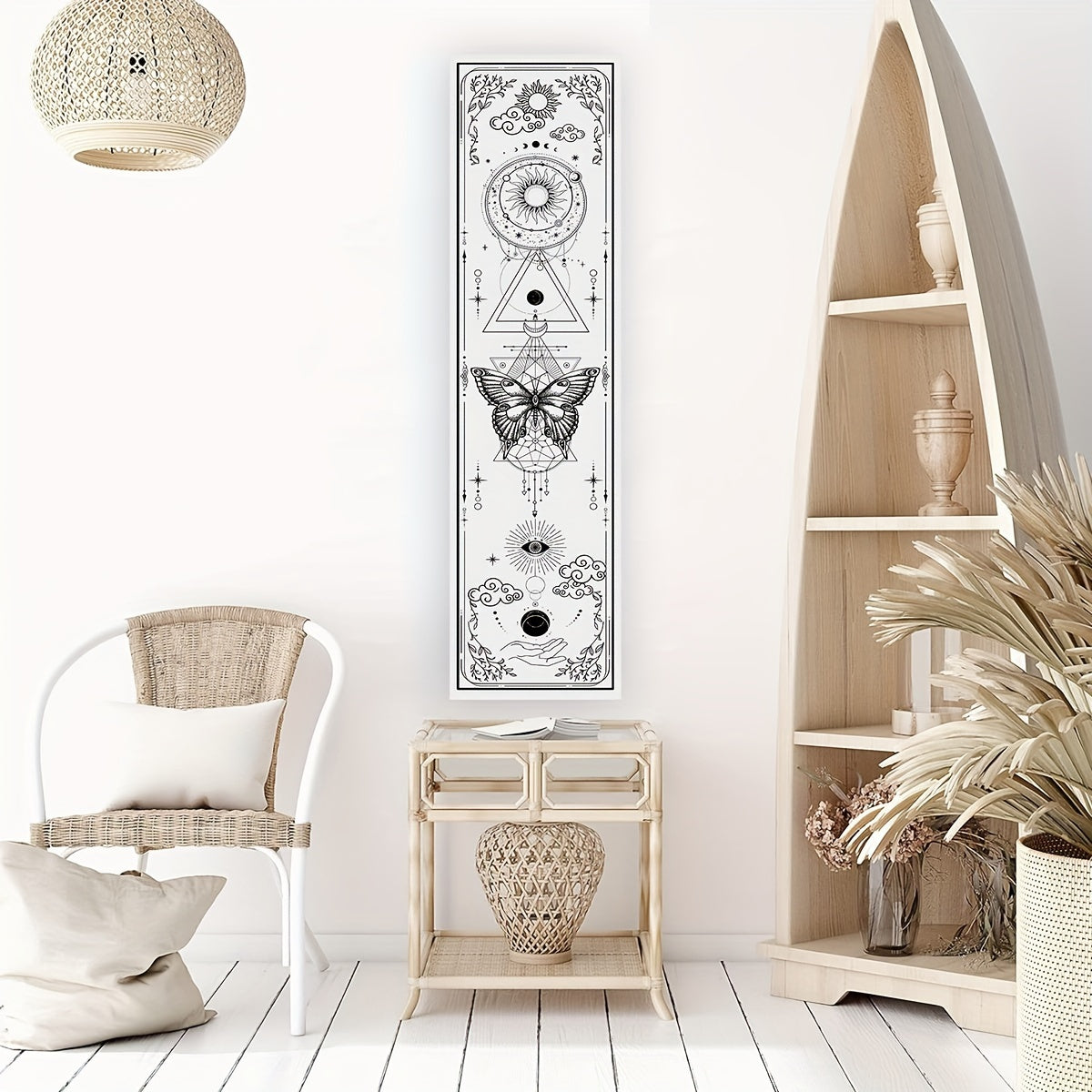 1pc Sun Moon Vertical Tapestry Black and White Butterfly Tapestry Wall Hanging for Living Room Bedroom Office Aesthetic Gothic Witchy Tapestry Home Room Wall Decor