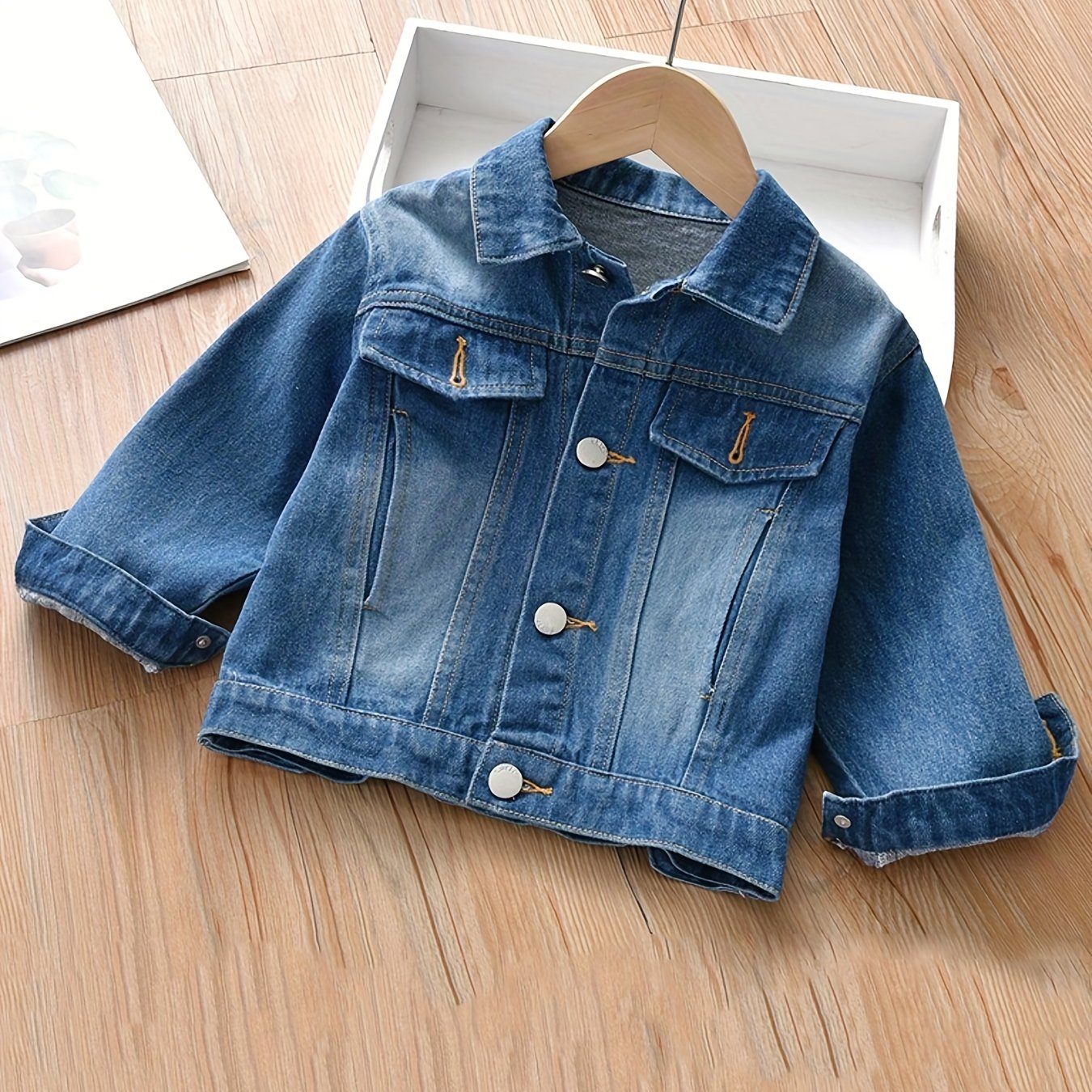 Girls Trendy Denim Jacket - Casual Solid Colors for Spring & Autumn - Lightweight, Comfortable, Stylish Choice for Kid Girls