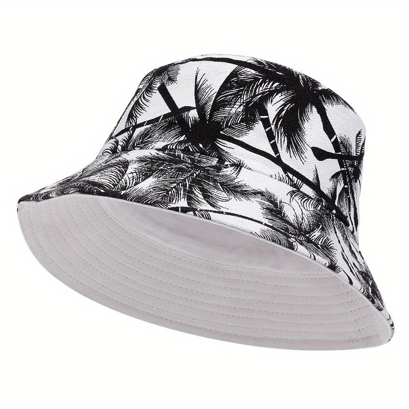 1pc Mens Fashionable Leaf Pattern Woven Polyester Bucket Hat - Non-Stretch, Classic Design, Perfect for Outdoor Activities - Durable and Comfortable