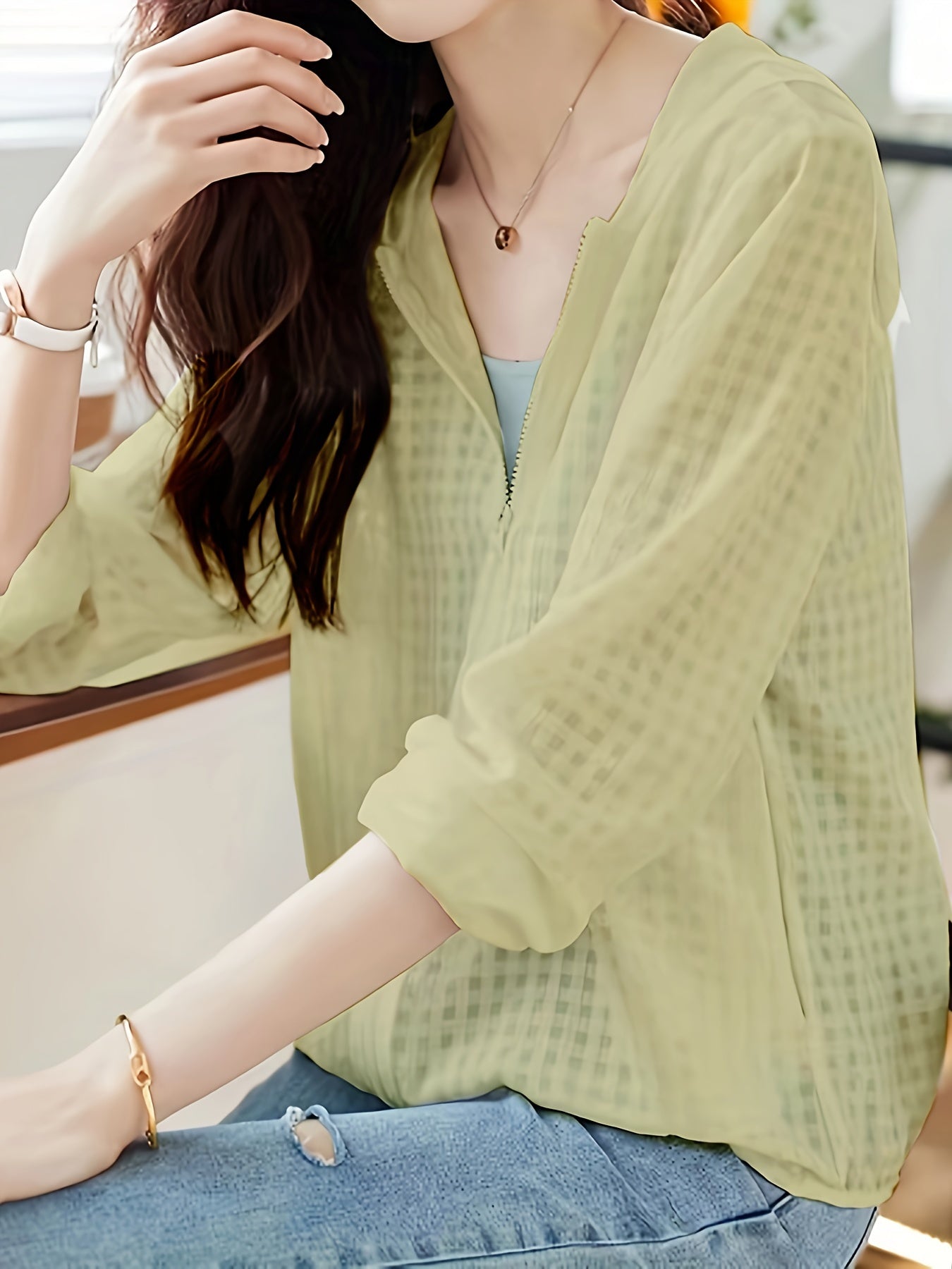 Lightweight Casual Summer Jacket for Women - Easy-Care Polyester, Stylish Solid Color Zip Coat