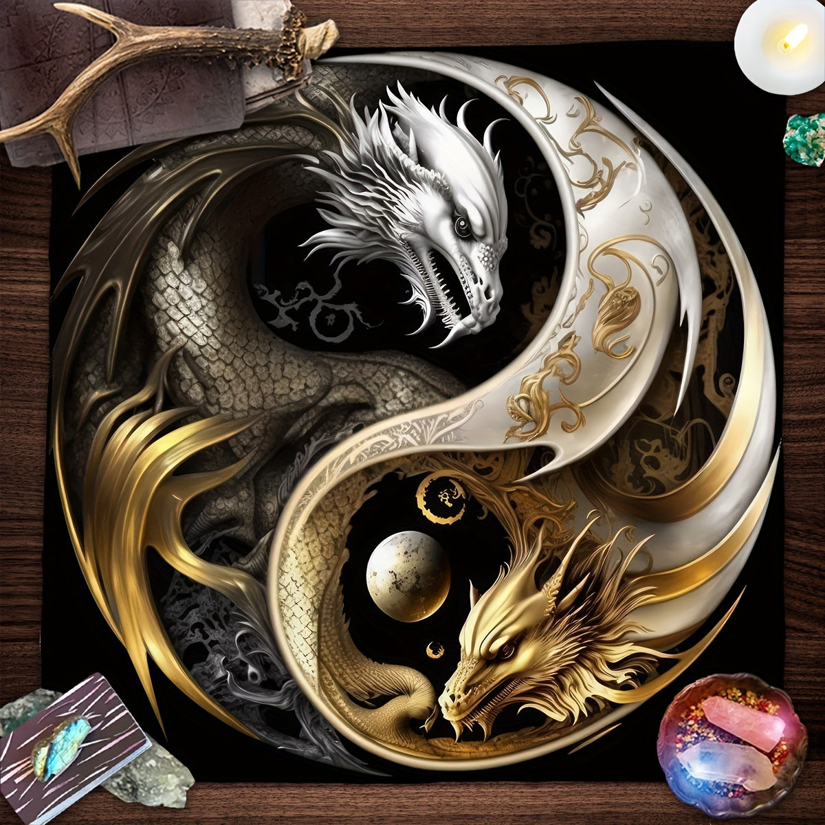 1pc, Chinese Dragon Tarot Card Tablecloth Tapestry Black Moon Starry Sky Dragons Tarot Tablecloth For Spread Tarot Reading Cloth Wall Decoration Home Room Decor