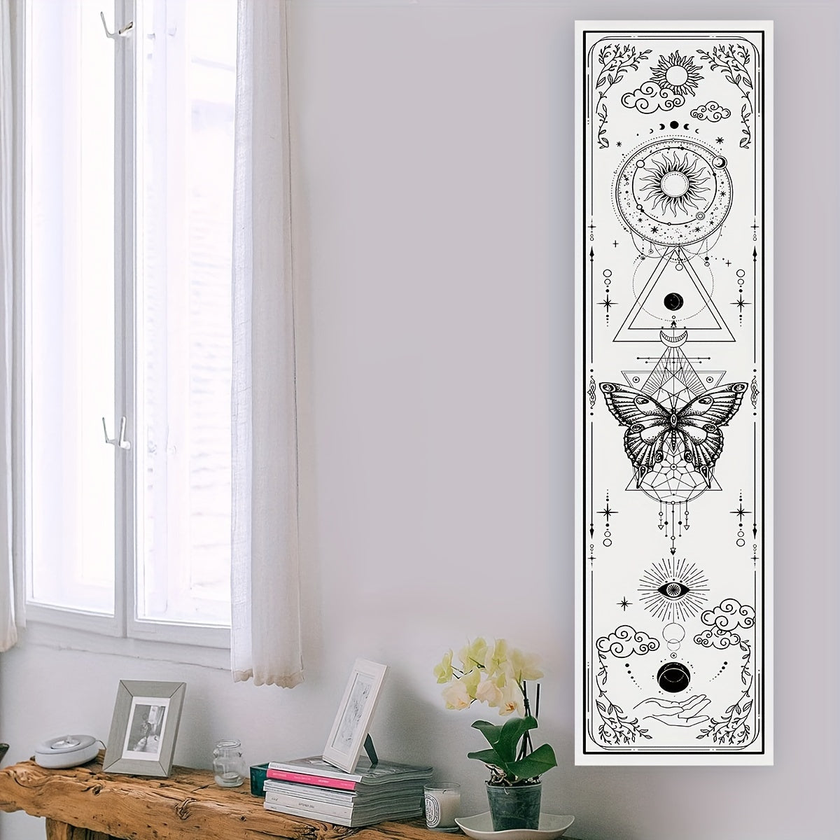 1pc Sun Moon Vertical Tapestry Black and White Butterfly Tapestry Wall Hanging for Living Room Bedroom Office Aesthetic Gothic Witchy Tapestry Home Room Wall Decor