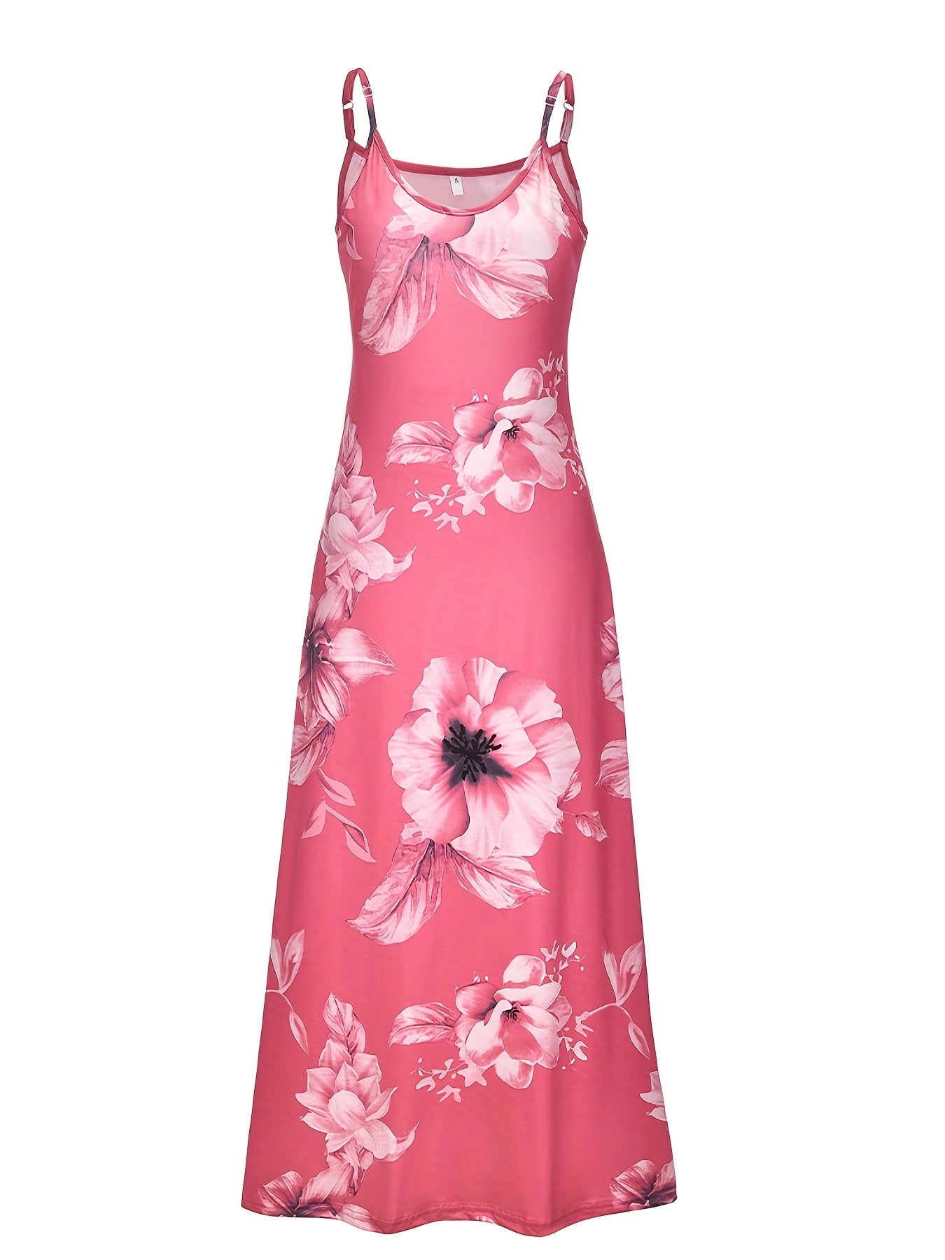 Long Sleeveless Spaghetti Strap Floral Print Slingback Dress - Sexy Beach Style, Regular Fit, Micro Elasticity, Machine Washable, Polyester Fabric - Perfect for Adult Women