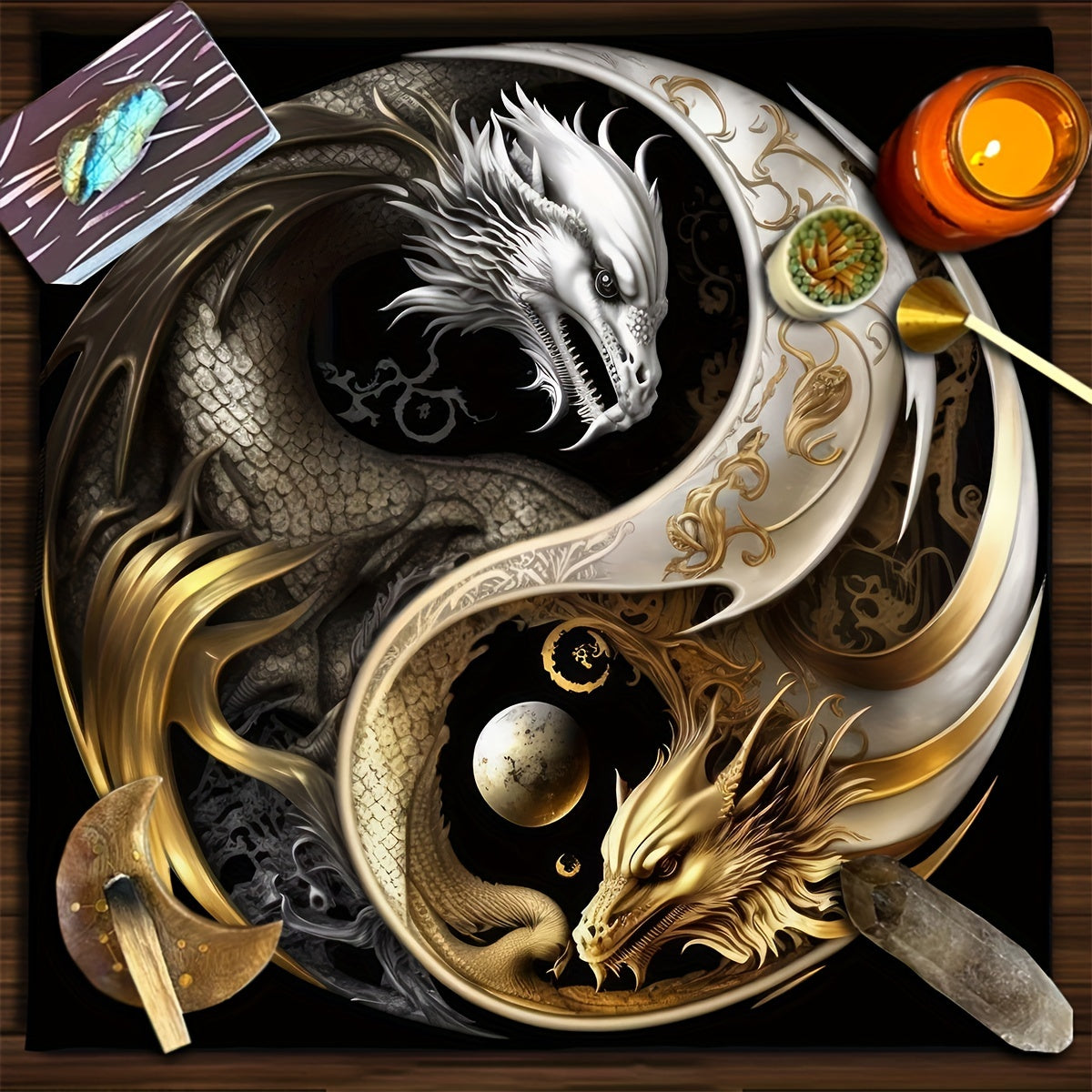 1pc, Chinese Dragon Tarot Card Tablecloth Tapestry Black Moon Starry Sky Dragons Tarot Tablecloth For Spread Tarot Reading Cloth Wall Decoration Home Room Decor