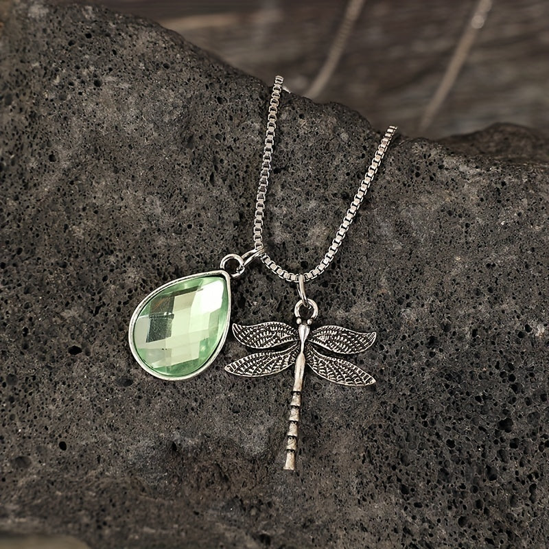 Stunning Dragonfly and Teardrop Zircon Pendant Necklace - Silver Plated Jewelry for a Chic Look