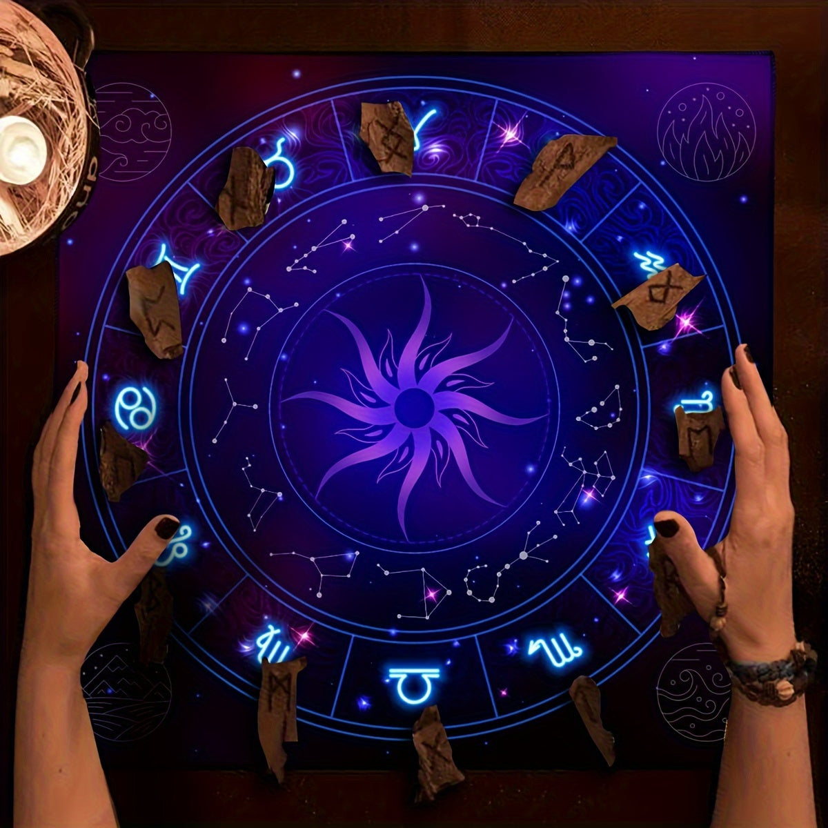 1pc, Twelve Constellations Tarot Astrology Cloth, Sun, Starlight, Altar Cloth, Witch Home Decoration Background Cloth.Gathering Board Game Card Pad