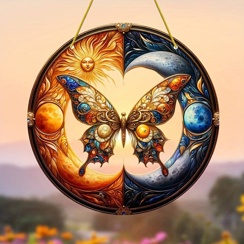 Sun and Moon Butterfly Suncatcher, 8"x8" Yin Yang Acrylic Sun Catcher, Fantasy Gift for Mom, Family, Lover, Friends, Room, Bedroom, Living Room Decor, Suitable for Outdoor Garden Patio