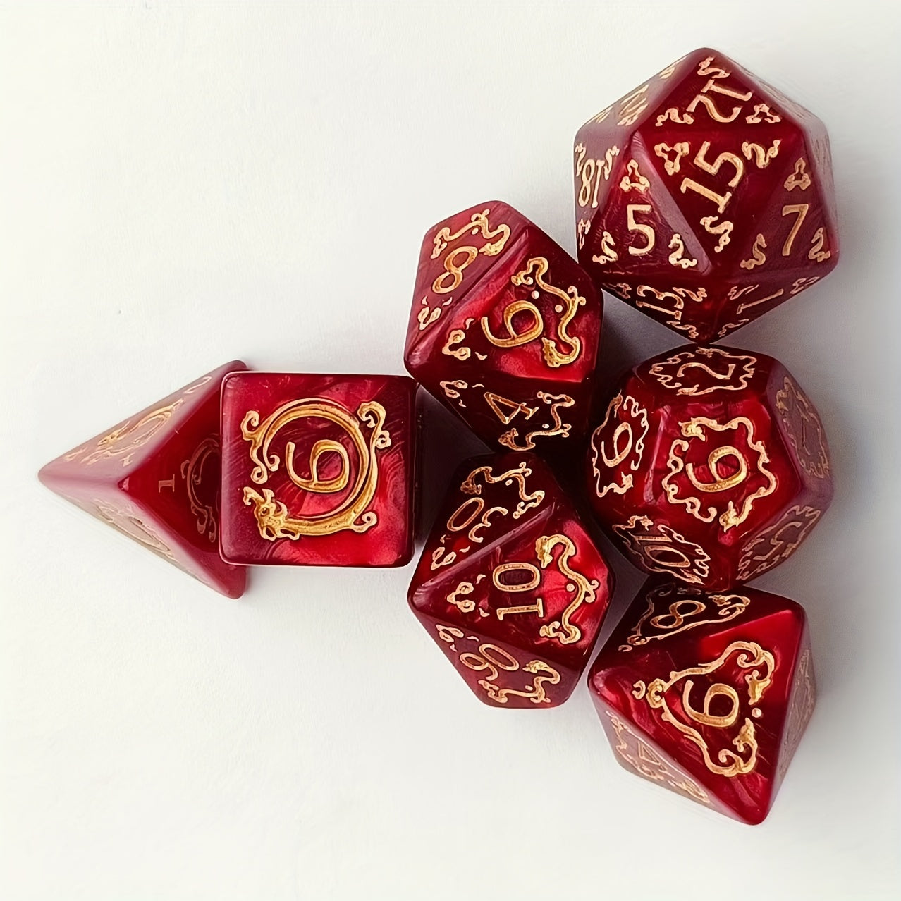 Polyhedral Dragon Pattern Dice Set for DND - Acrylic 7-Piece RPG Dice Set, Hexahedron Shape, Ideal for Role-Playing Luck-Based Games, Suitable for Ages 14+